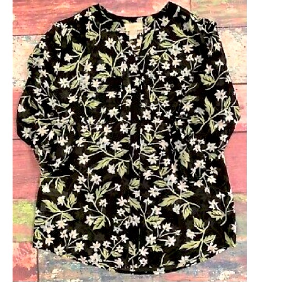 Loft sheer floral collarless button down shirt - Picture 6 of 7